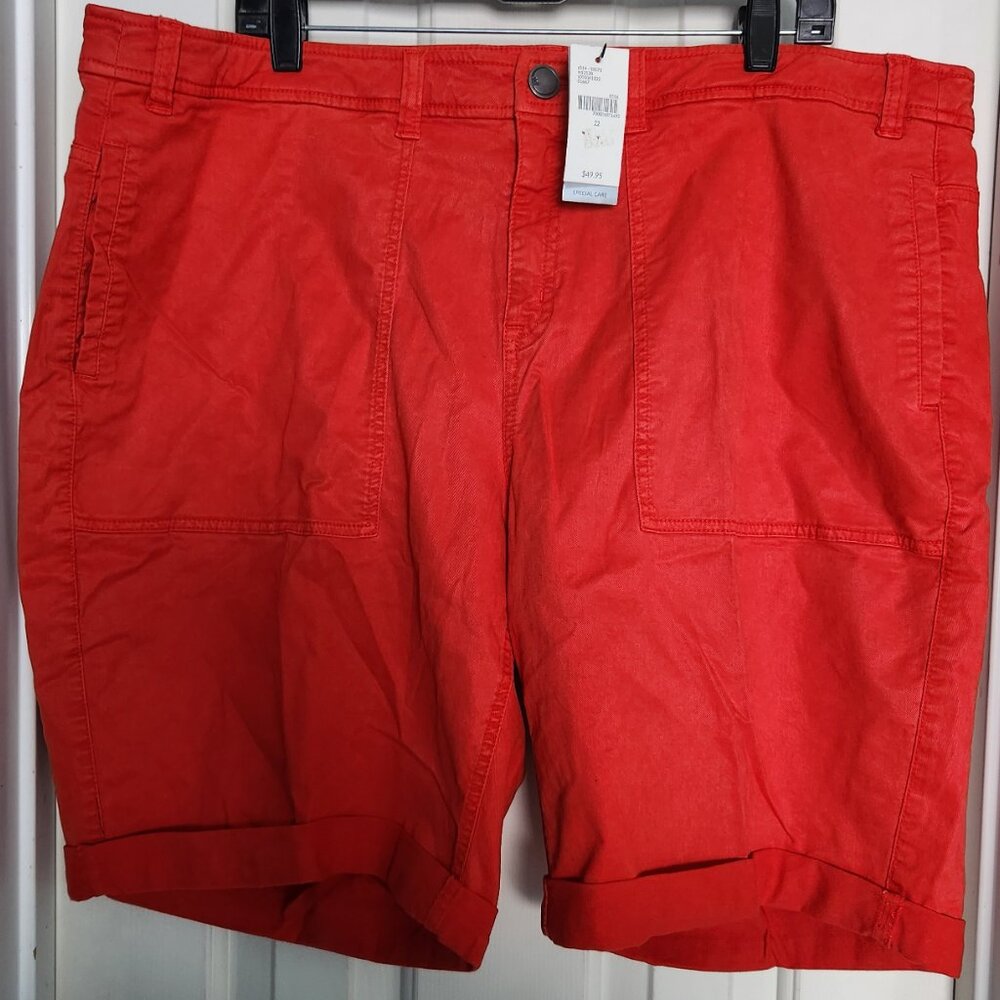 NWT Lane Bryant Womens Orange/Red Bermuda Rolled Cuff Shorts Size 22 New - Picture 2 of 6
